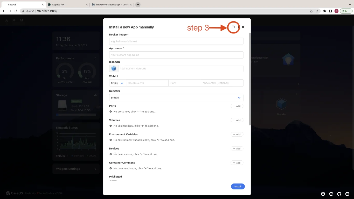 CasaOS Import Docker cli script